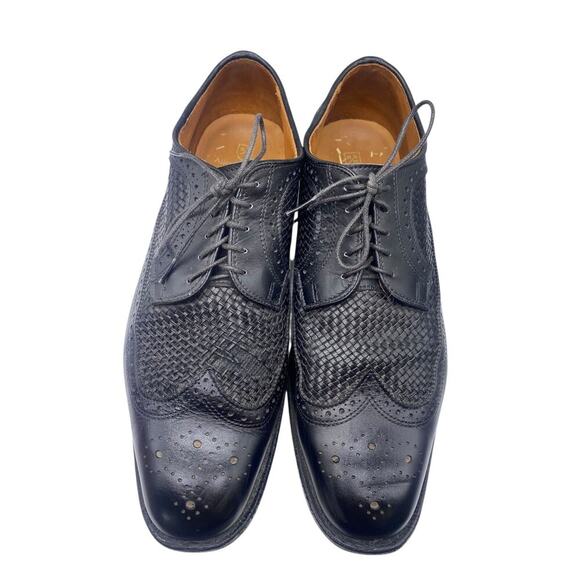 Allen Edmonds Boca Raton Black Woven Leather Dress Shoes Mens 11 Wingtip Derby - Picture 8 of 14